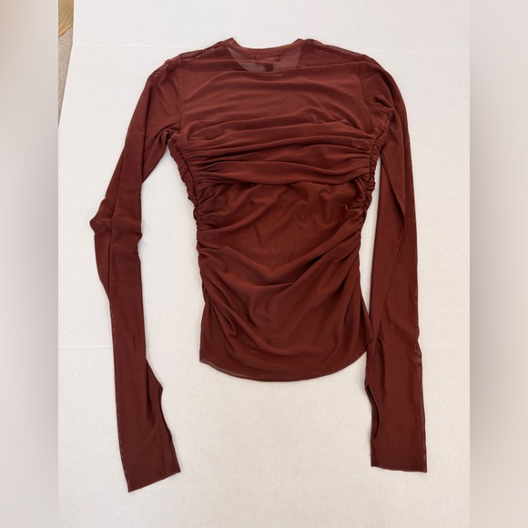 AFRM Sandrine Long Sleeve Ruched Top - Deep Rust - Picture 5 of 7